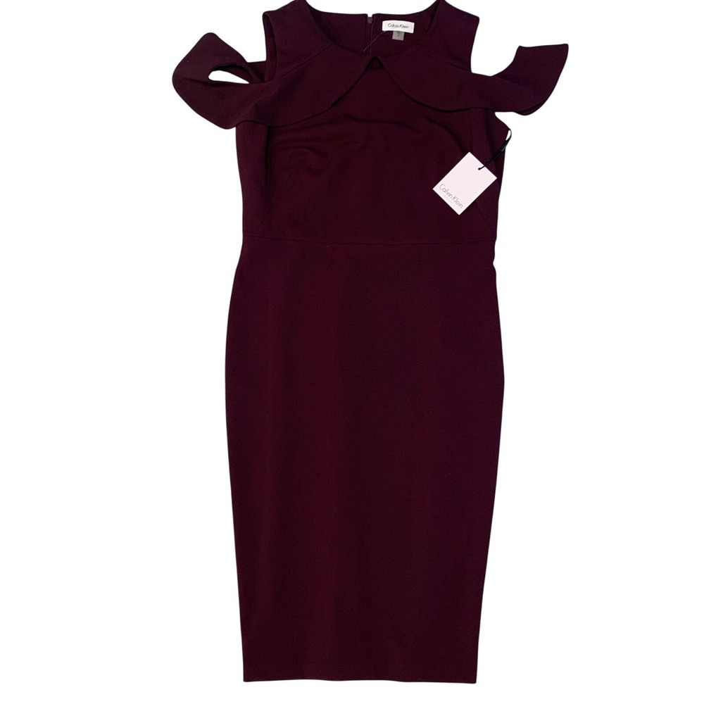 Calvin Klein Burgundy Cold Shoulder Sheath Dress New w/ Tags Women's Size 8 - Picture 3 of 16